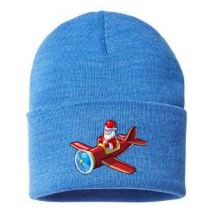 Airplane Pilot Funny Christmas Holidays Plane Santa Claus Cool Gift Sustainable Knit Beanie