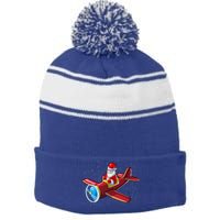 Airplane Pilot Funny Christmas Holidays Plane Santa Claus Cool Gift Stripe Pom Pom Beanie