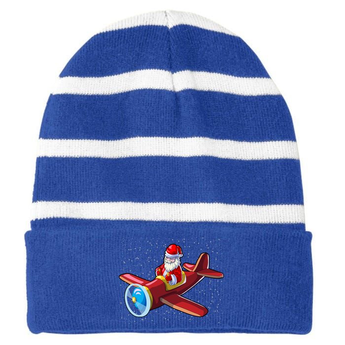 Airplane Pilot Funny Christmas Holidays Plane Santa Claus Cool Gift Striped Beanie with Solid Band