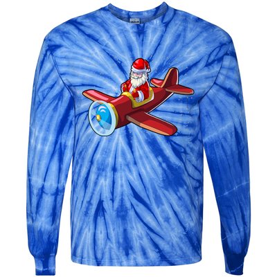 Airplane Pilot Funny Christmas Holidays Plane Santa Claus Cool Gift Tie-Dye Long Sleeve Shirt