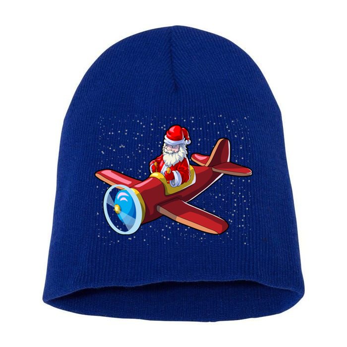 Airplane Pilot Funny Christmas Holidays Plane Santa Claus Cool Gift Short Acrylic Beanie