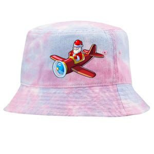 Airplane Pilot Funny Christmas Holidays Plane Santa Claus Cool Gift Tie-Dyed Bucket Hat