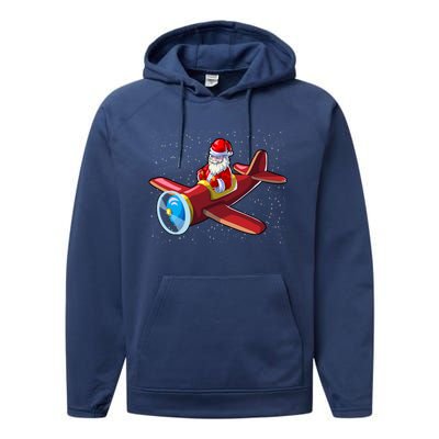 Airplane Pilot Funny Christmas Holidays Plane Santa Claus Cool Gift Performance Fleece Hoodie