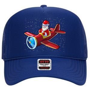 Airplane Pilot Funny Christmas Holidays Plane Santa Claus Cool Gift High Crown Mesh Back Trucker Hat