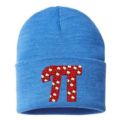 Apple Pie Funny Brainy Pi Day Mathematics Geeky Fruit Pun Gift Sustainable Knit Beanie