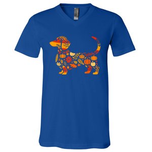 Autumn Pumpkin Fall Dachshund Thanksgiving Gift V-Neck T-Shirt