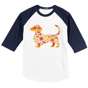 Autumn Pumpkin Fall Dachshund Thanksgiving Gift Baseball Sleeve Shirt