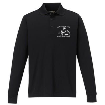 Autism Powered Fck Machine Funny Meme Frog Autistic Retro Performance Long Sleeve Polo