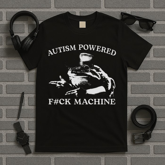 Autism Powered Fck Machine Funny Meme Frog Autistic Retro T-Shirt