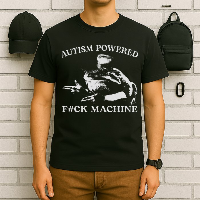 Autism Powered Fck Machine Funny Meme Frog Autistic Retro T-Shirt