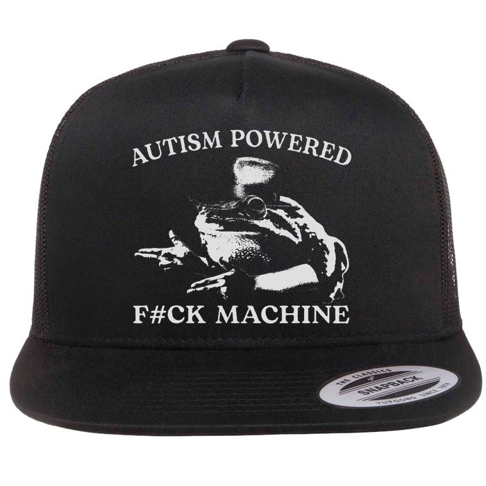 Autism Powered Fck Machine Funny Meme Frog Autistic Retro Flat Bill Trucker Hat
