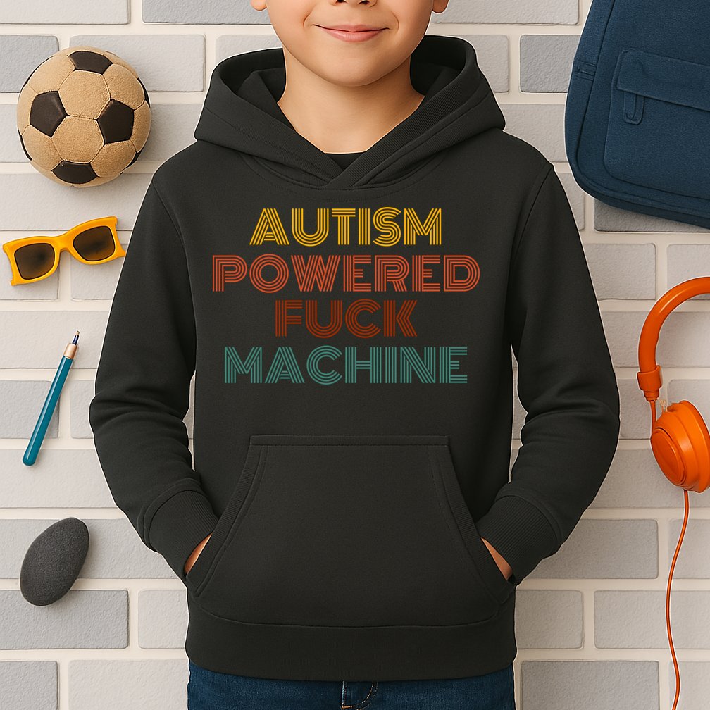 Autism Powered Fck Machine Funny Retro Vintage Kids Hoodie