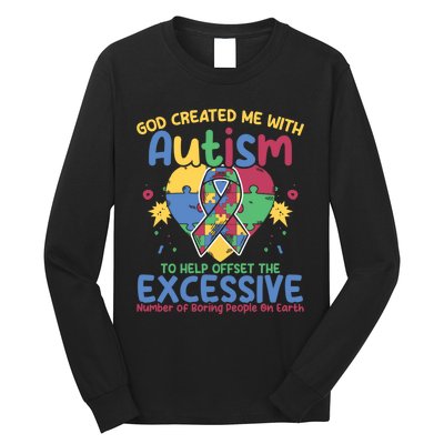 Autistic Puzzle God Created Me With Autism Awareness Long Sleeve Shirt