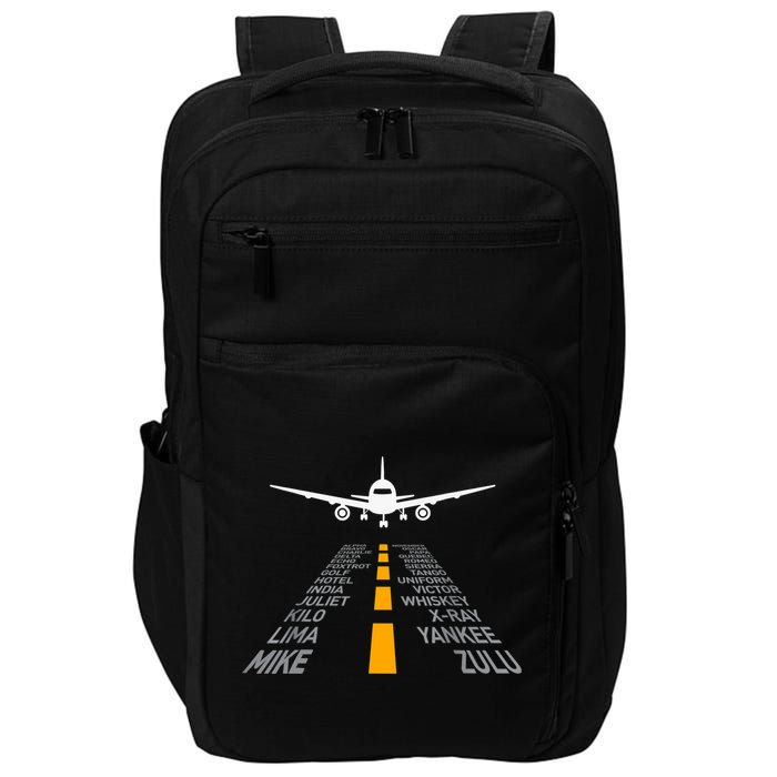 Airplane Pilot Gifts Airport Runway Phonetic Alphabet Plane Impact Tech Backpack