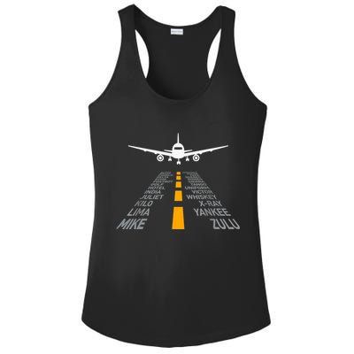 Airplane Pilot Gifts Airport Runway Phonetic Alphabet Plane Ladies PosiCharge Competitor Racerback Tank