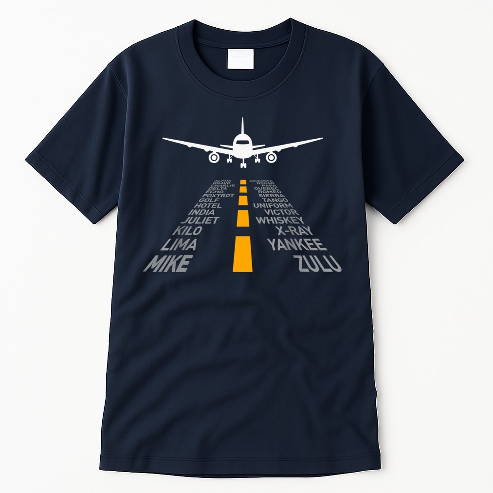 Airplane Pilot Gifts Airport Runway Phonetic Alphabet Plane Tall T-Shirt