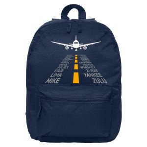 Airplane Pilot Gifts Airport Runway Phonetic Alphabet Plane 16 in Basic Backpack