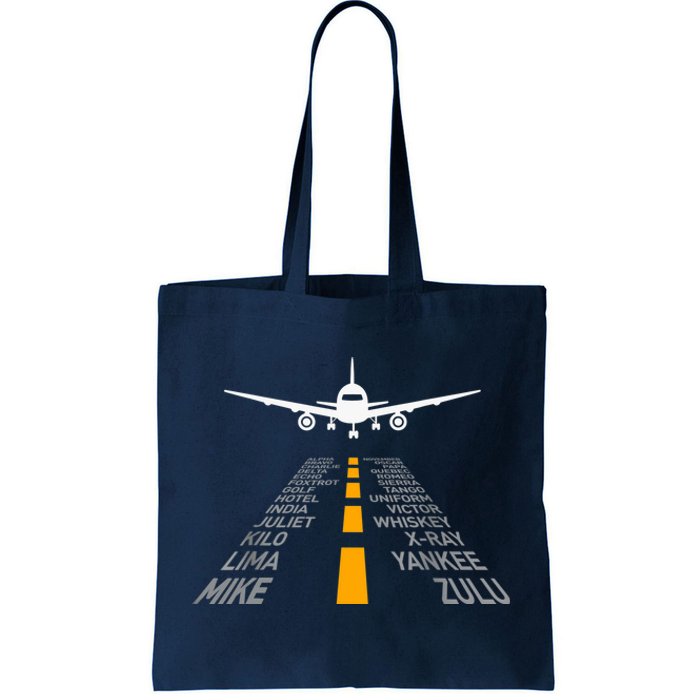 Airplane Pilot Gifts Airport Runway Phonetic Alphabet Plane Tote Bag