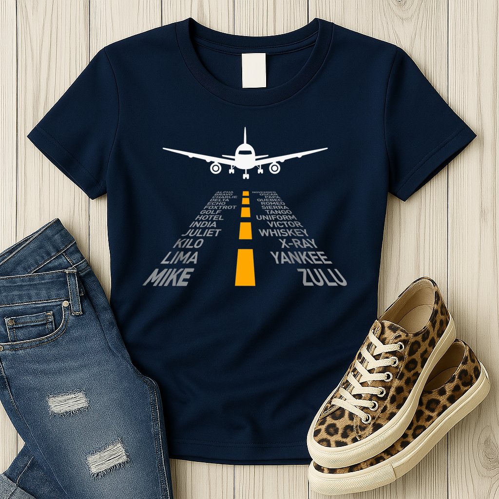 Airplane Pilot Gifts Airport Runway Phonetic Alphabet Plane Womens T-Shirt