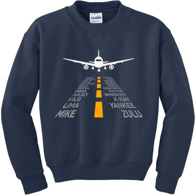 Airplane Pilot Gifts Airport Runway Phonetic Alphabet Plane Kids Sweatshirt