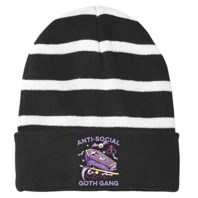 Antisocial Pastel Goth Gang Alternative Aesthetic Nu Goth Striped Beanie with Solid Band