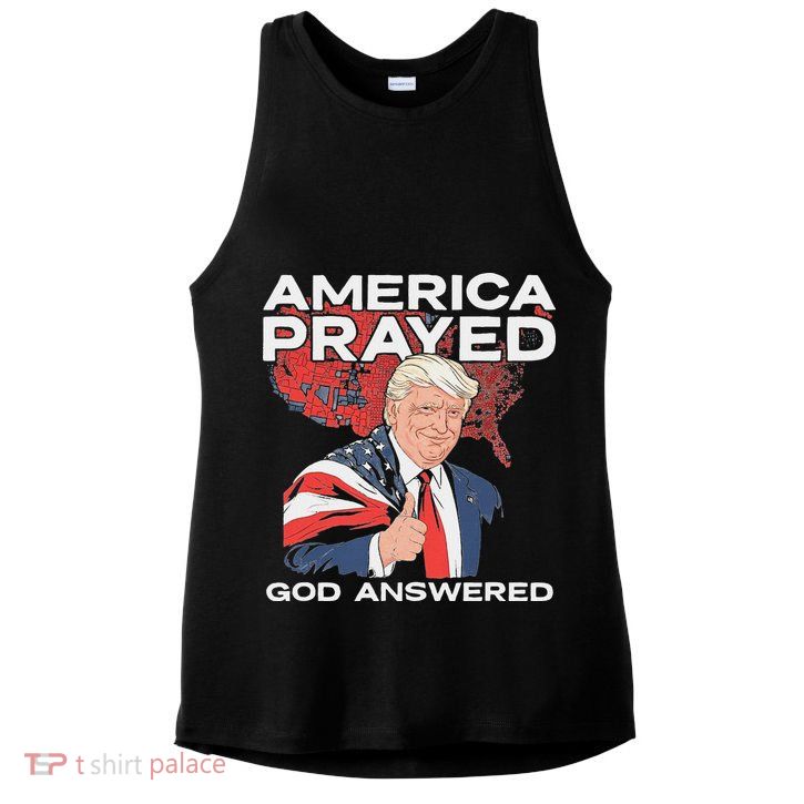 America Prayed God Answered Trump Ladies PosiCharge Tri-Blend Wicking Tank