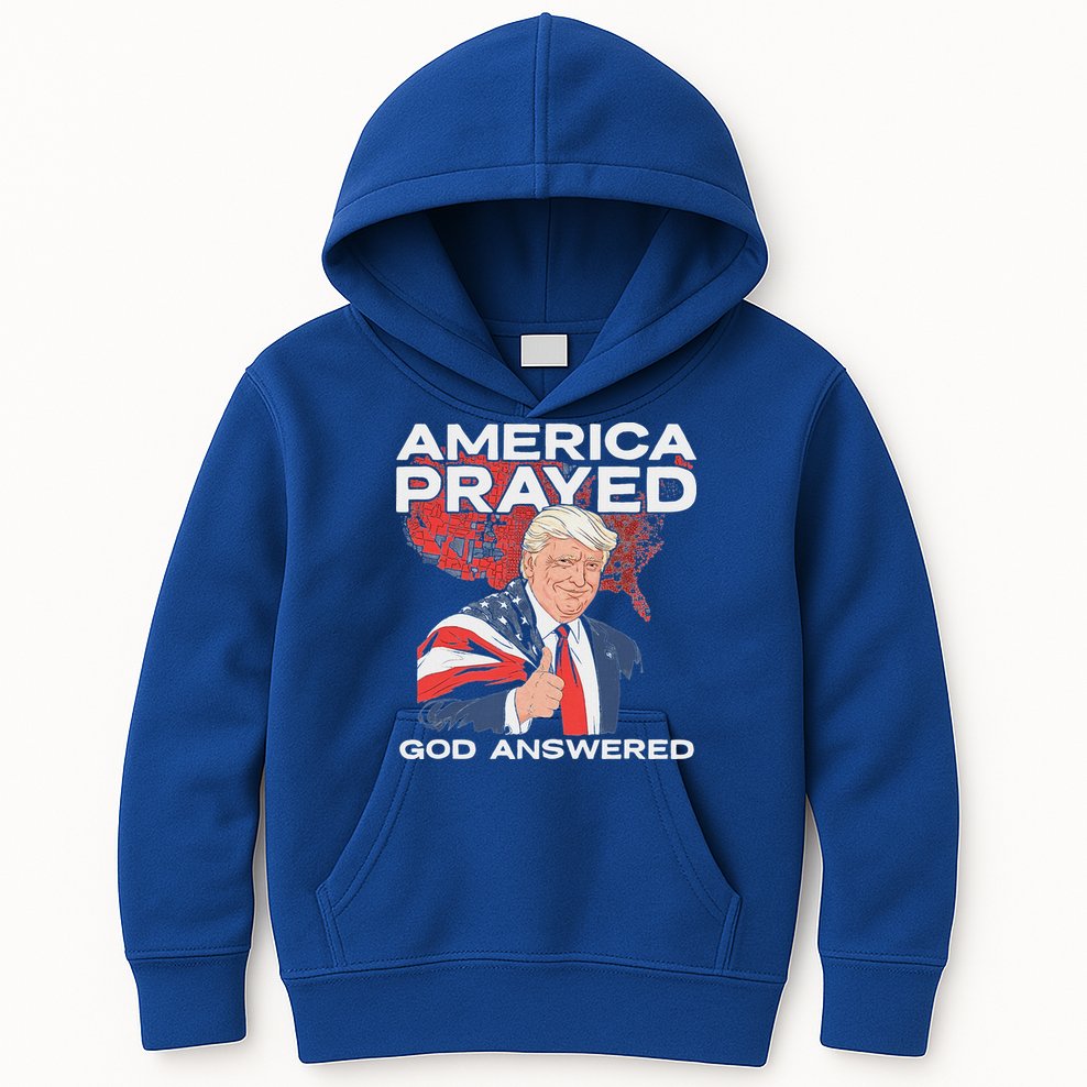 America Prayed God Answered Trump Kids Hoodie