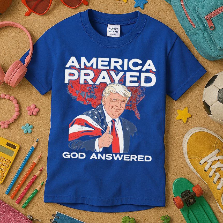 America Prayed God Answered Trump Kids T-Shirt