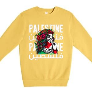 A Palestinian Girl With A Palestinian Bandana Palestine Premium Crewneck Sweatshirt