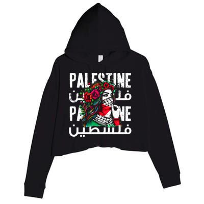 A Palestinian Girl With A Palestinian Bandana Palestine Crop Fleece Hoodie