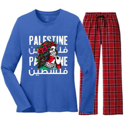 A Palestinian Girl With A Palestinian Bandana Palestine Women's Long Sleeve Flannel Pajama Set 