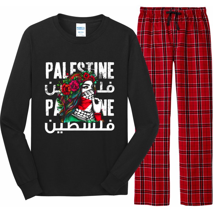 A Palestinian Girl Wearing A Palestinian Bandana Palestine Long Sleeve Pajama Set