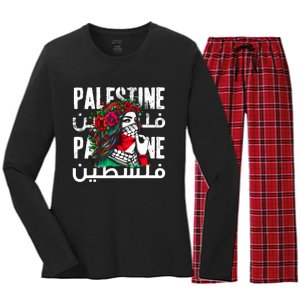 A Palestinian Girl Wearing A Palestinian Bandana Palestine Women's Long Sleeve Flannel Pajama Set 