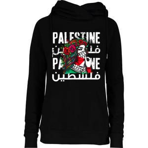 A Palestinian Girl Wearing A Palestinian Bandana Palestine Womens Funnel Neck Pullover Hood