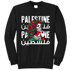 A Palestinian Girl Wearing A Palestinian Bandana Palestine Tall Sweatshirt