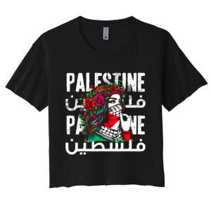 A Palestinian Girl Wearing A Palestinian Bandana Palestine Women's Crop Top Tee