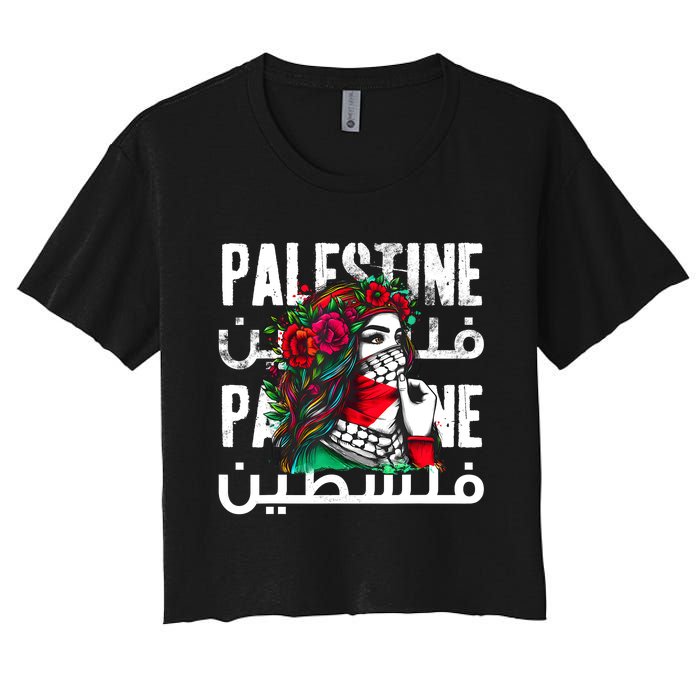 A Palestinian Girl Wearing A Palestinian Bandana Palestine Women's Crop Top Tee