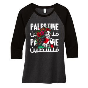 A Palestinian Girl Wearing A Palestinian Bandana Palestine Women's Tri-Blend 3/4-Sleeve Raglan Shirt