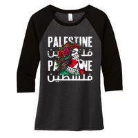 A Palestinian Girl Wearing A Palestinian Bandana Palestine Women's Tri-Blend 3/4-Sleeve Raglan Shirt