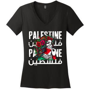 A Palestinian Girl Wearing A Palestinian Bandana Palestine Women's V-Neck T-Shirt