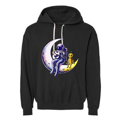 Astronaut Playing Guitar With An Alien On The Moon Garment-Dyed Fleece Hoodie