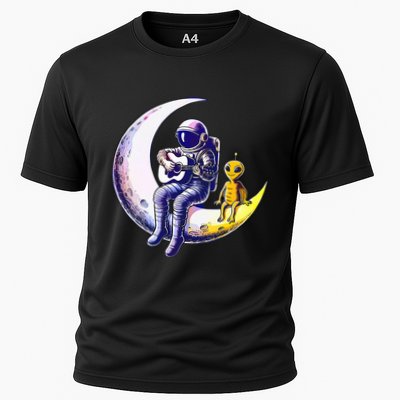 Astronaut Playing Guitar With An Alien On The Moon Performance Shirt