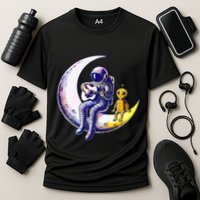 Astronaut Playing Guitar With An Alien On The Moon Performance Shirt