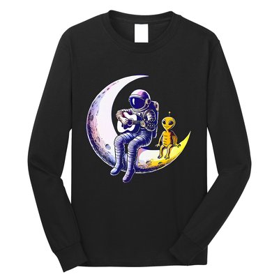 Astronaut Playing Guitar With An Alien On The Moon Long Sleeve Shirt