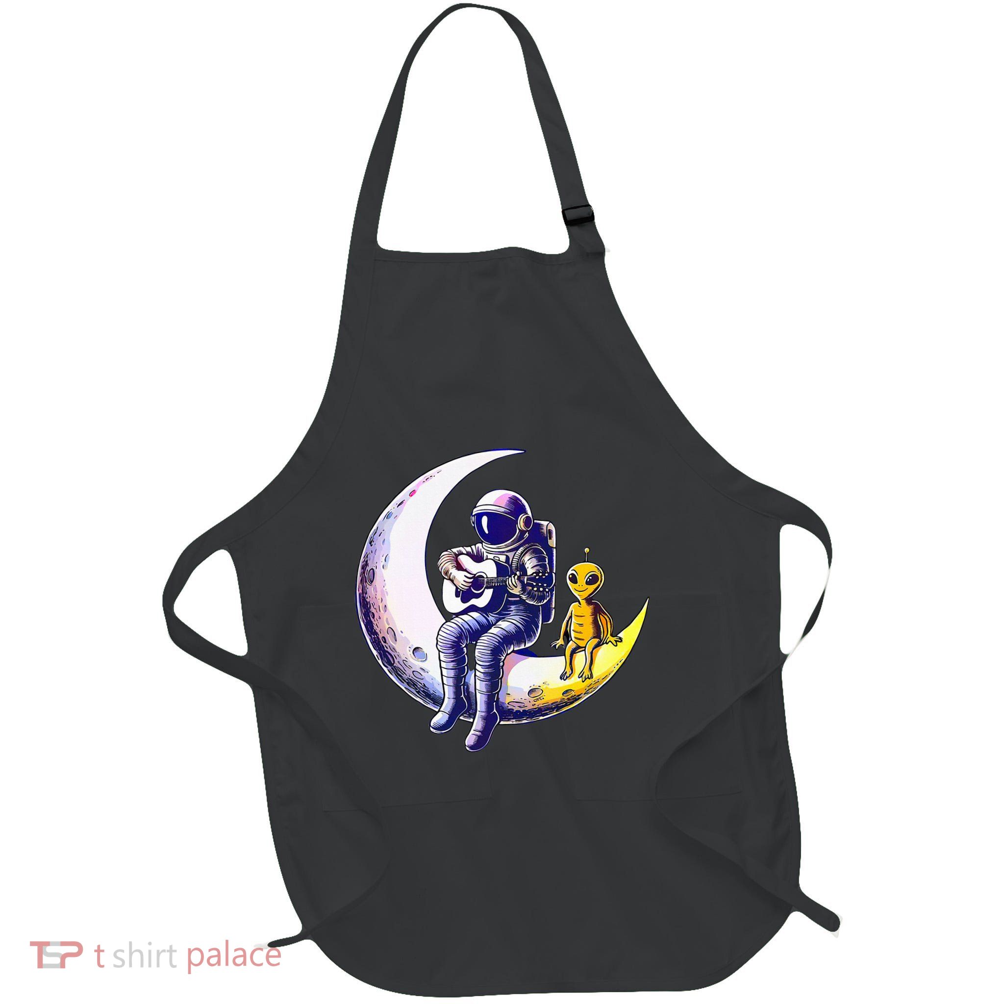 Astronaut Playing Guitar With An Alien On The Moon Apron