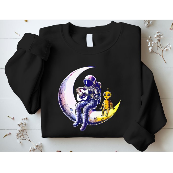 Astronaut Playing Guitar With An Alien On The Moon Sweatshirt