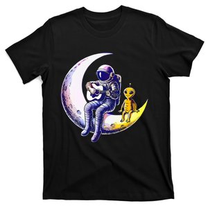 Astronaut Playing Guitar With An Alien On The Moon T-Shirt