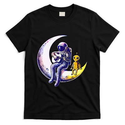 Astronaut Playing Guitar With An Alien On The Moon T-Shirt
