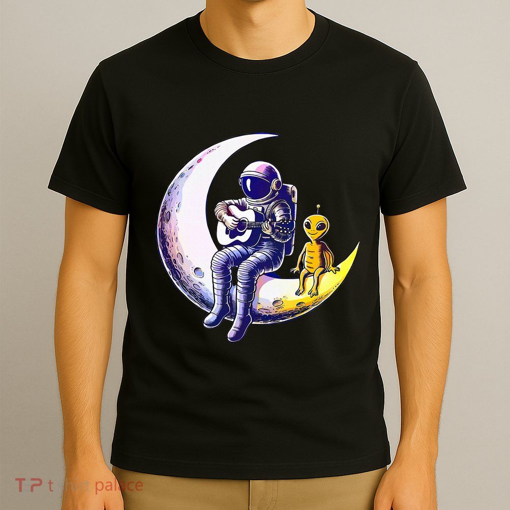 Astronaut Playing Guitar With An Alien On The Moon T-Shirt