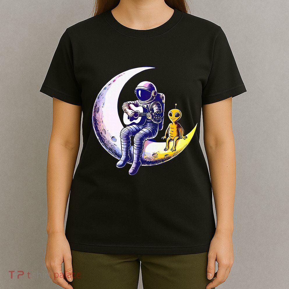 Astronaut Playing Guitar With An Alien On The Moon T-Shirt